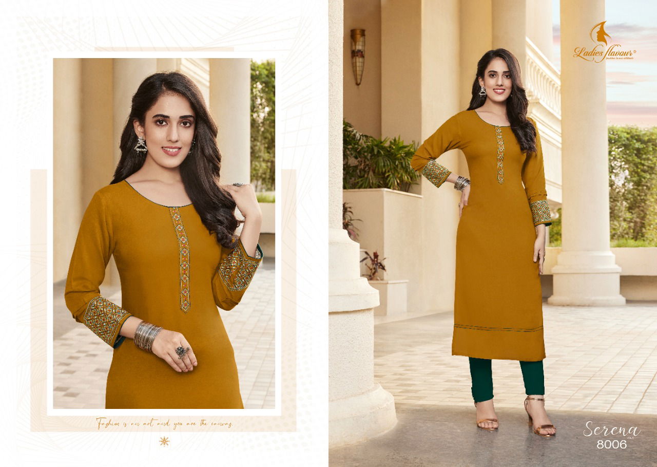 Serena vol 8 Ladies Flavour Rayon Regular Wear Wholesale Designer Kurtis Catalog